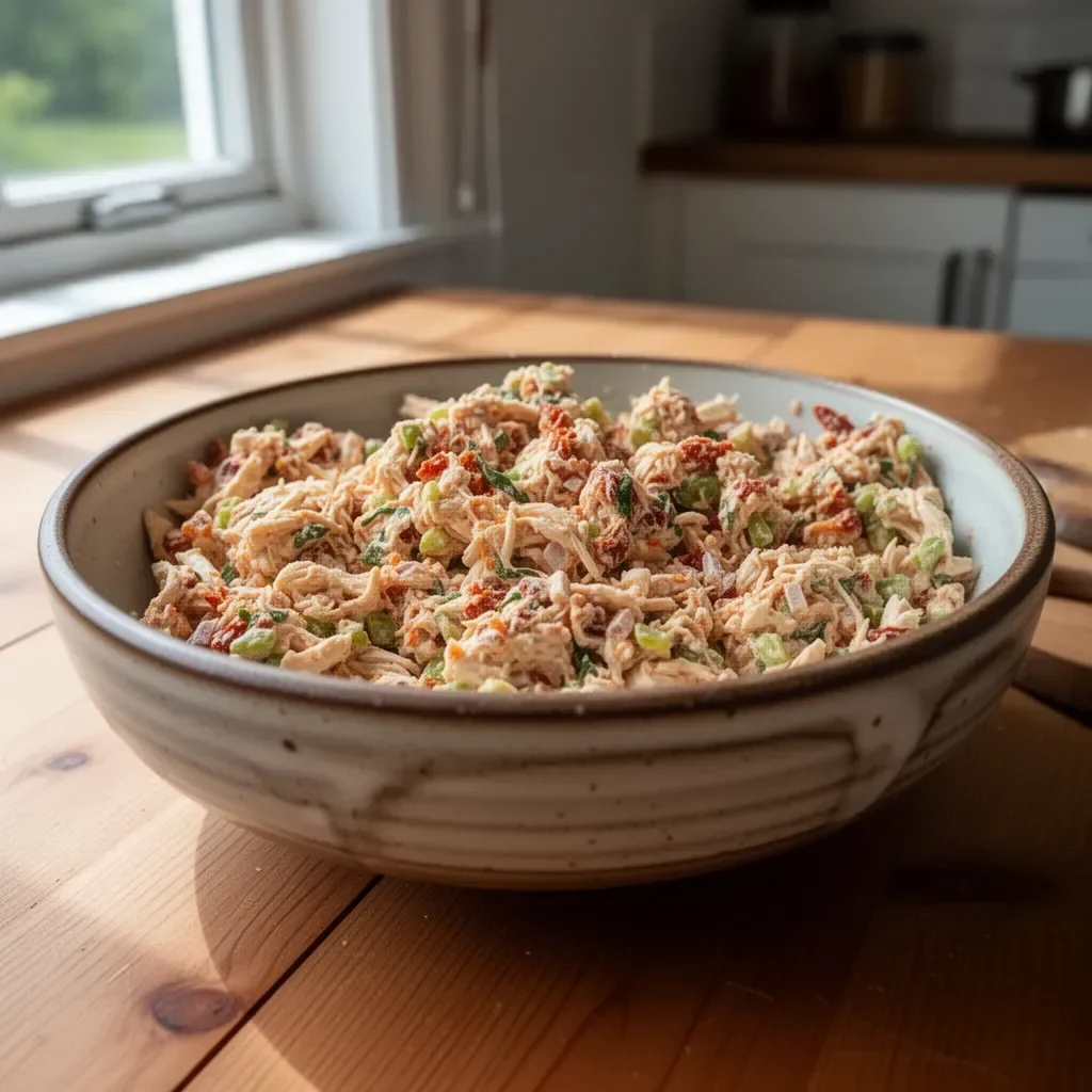 Zesty Sun-Dried Tomato Chicken Salad in a bowl