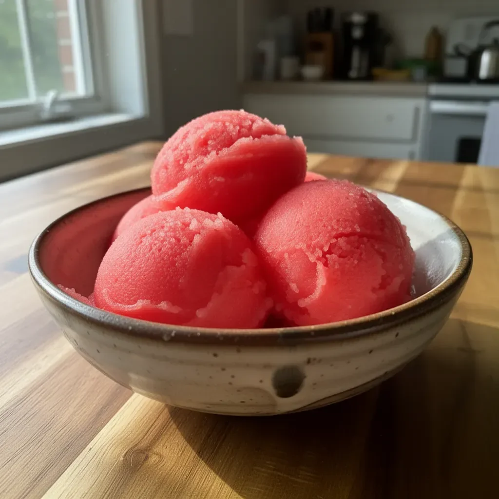 Delicious 2-ingredient Ninja Creami watermelon sorbet in a bowl
