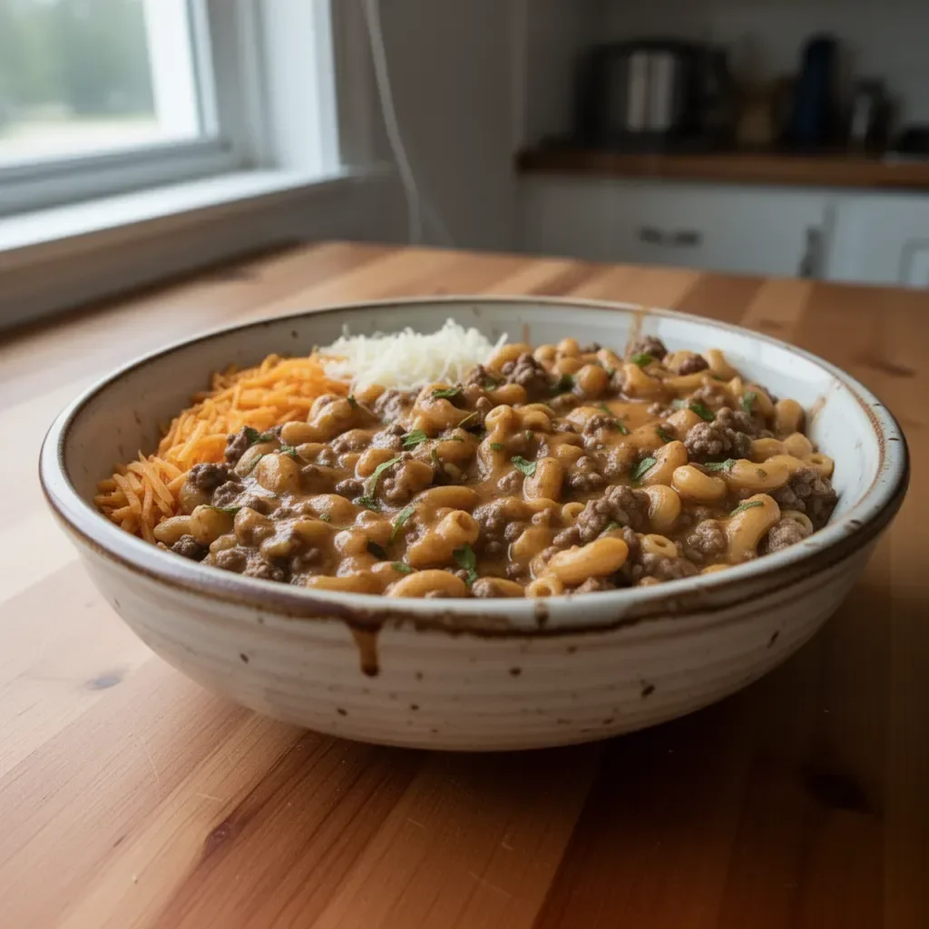 Delicious 4 Ingredient Hamburger Casserole served on a plate.