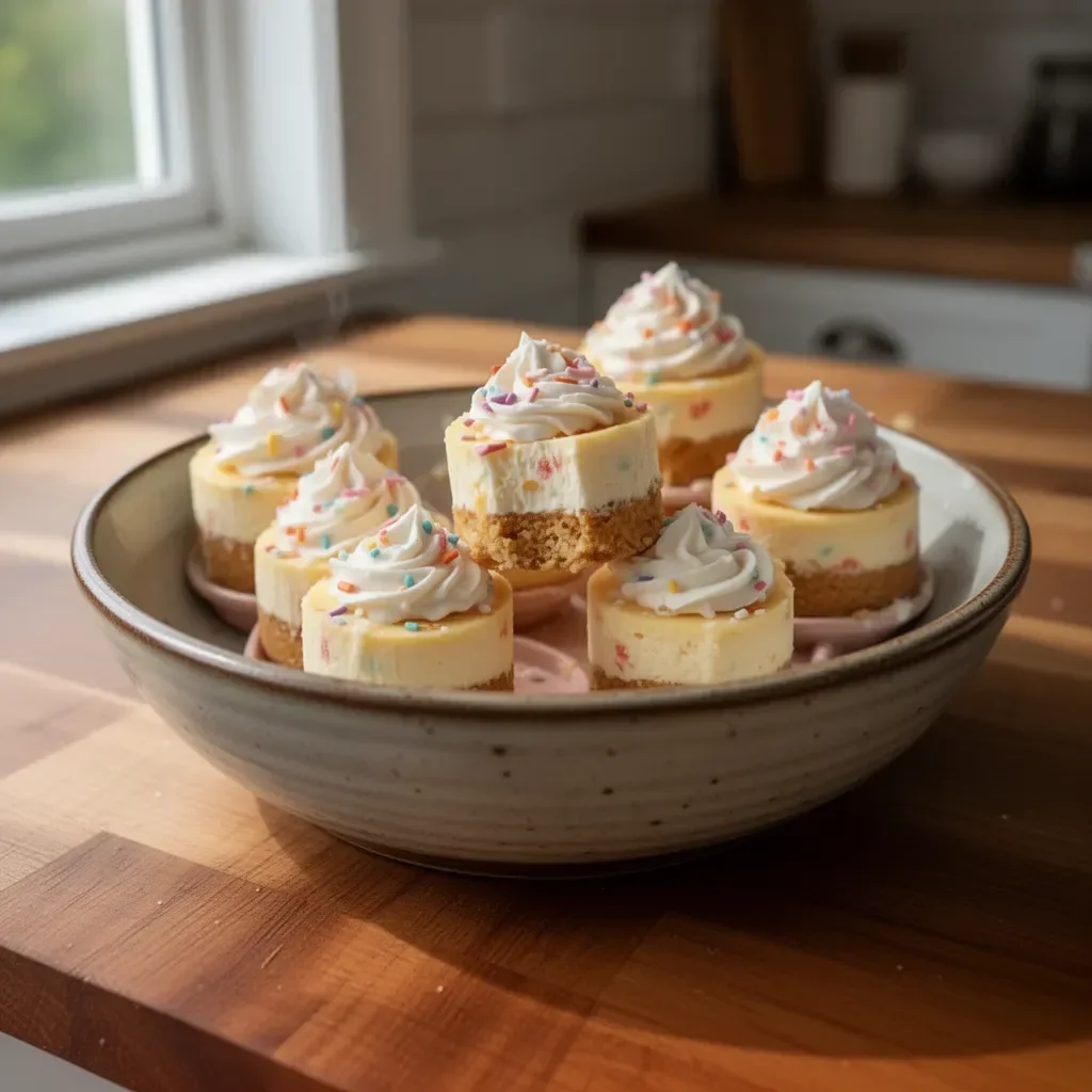 Delicious mini birthday cheesecakes topped with fresh berries