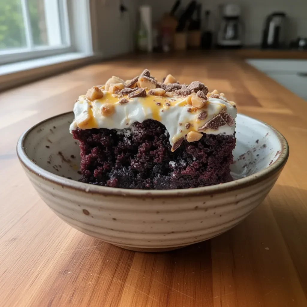 Delicious Better Than Sex Cake topped with chocolate, caramel, and whipped cream.