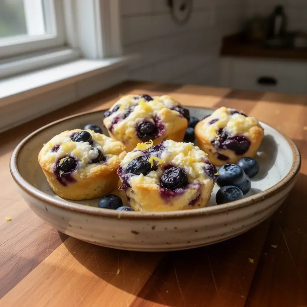 Blueberry and lemon zest cottage cheese bites on a plate