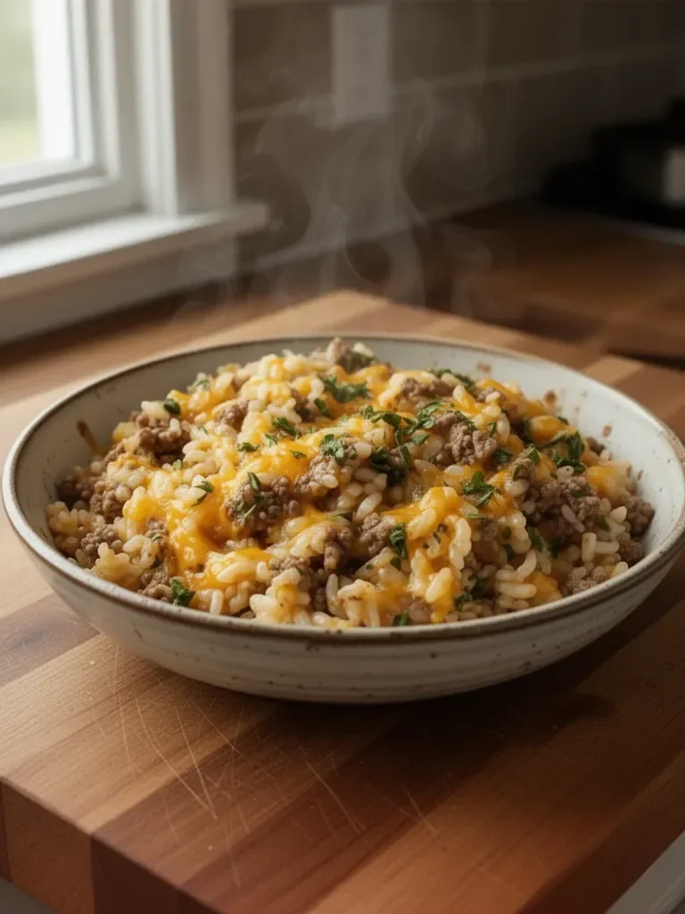 Cheesy Ground Beef and Rice Casserole