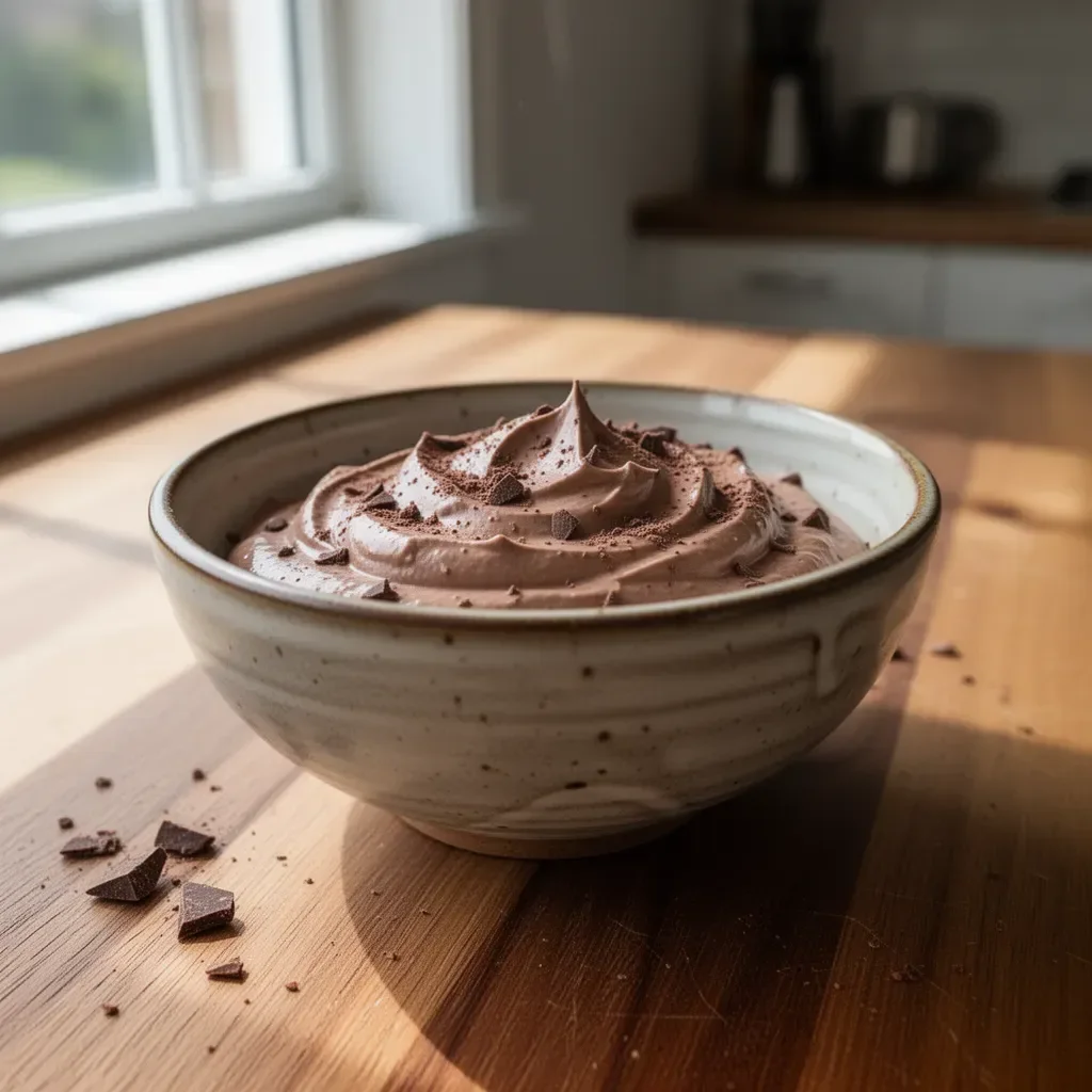 Delicious Chocolate Greek Yogurt Mousse served in a dessert bowl