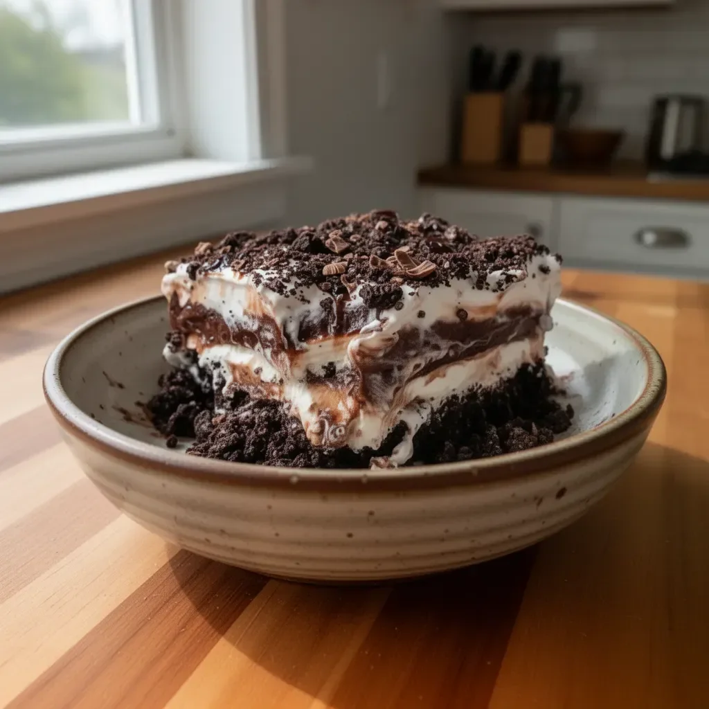 Delicious chocolate lasagna dessert layered with rich chocolate flavors