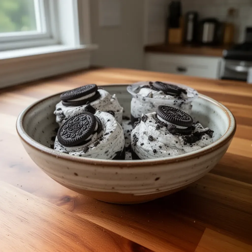 Delicious Cookies & Cream Dessert Cups topped with chocolate and crushed cookies