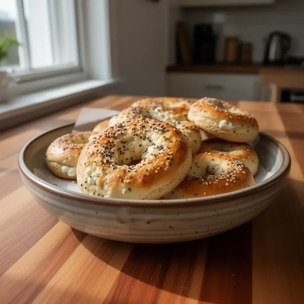 Cottage Cheese Bagels made with Almond Flour served on a plate