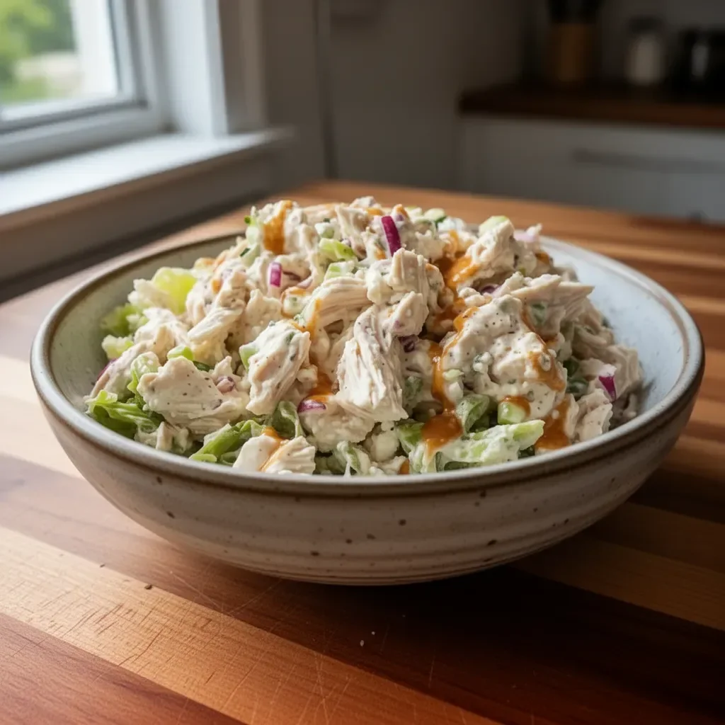 Healthy Cottage Cheese Chicken Salad served in a bowl with fresh ingredients