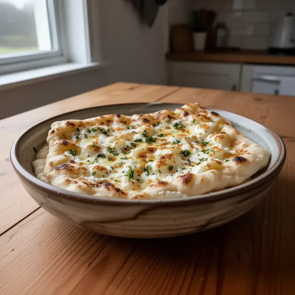 Homemade cottage cheese flatbread served with toppings.