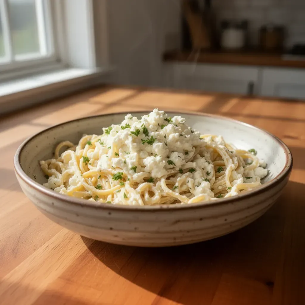 Delicious cottage cheese pasta sauce served over fresh pasta