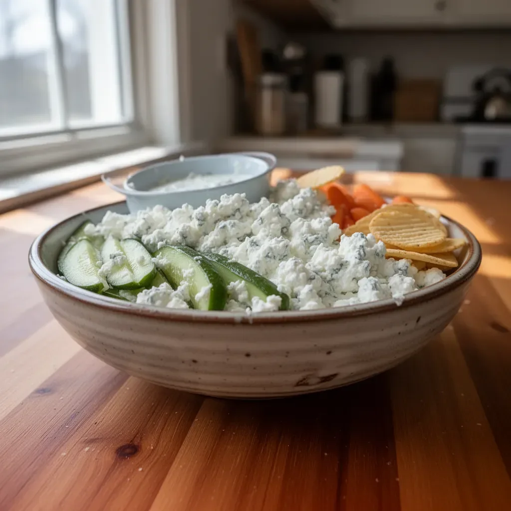 Creamy Cottage Cheese Ranch Dip served in a bowl with fresh vegetables