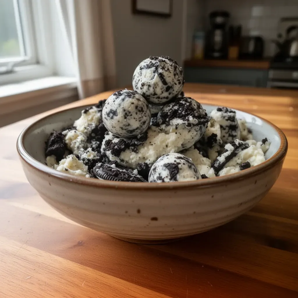Delicious cream cheese Oreo protein balls on a plate.