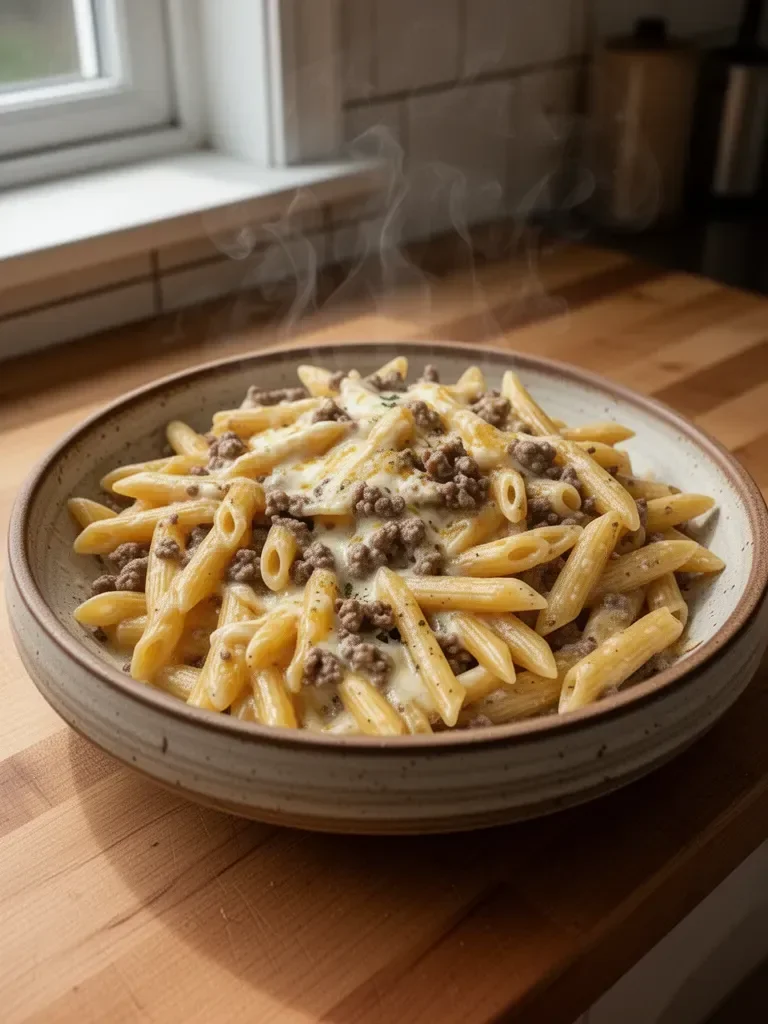 Creamy Cheesy Beef Penne Pasta