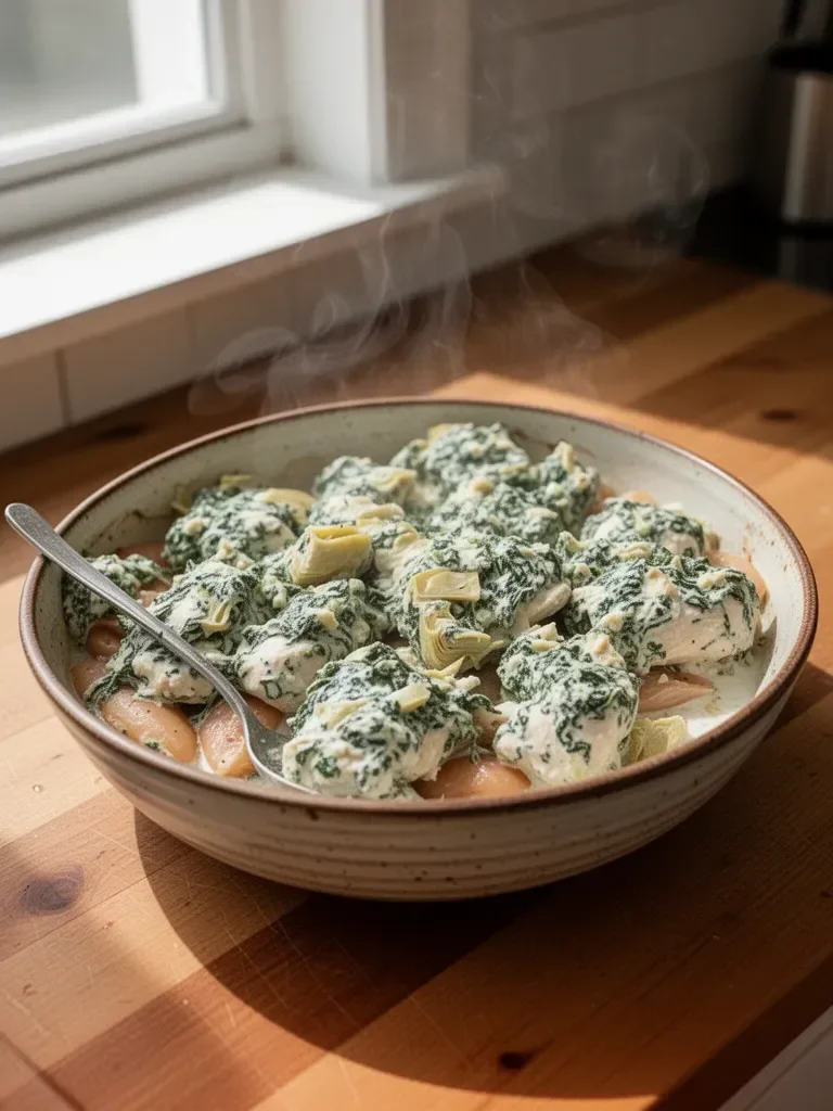 Creamy Greek Yogurt Chicken Spinach Artichoke Bake