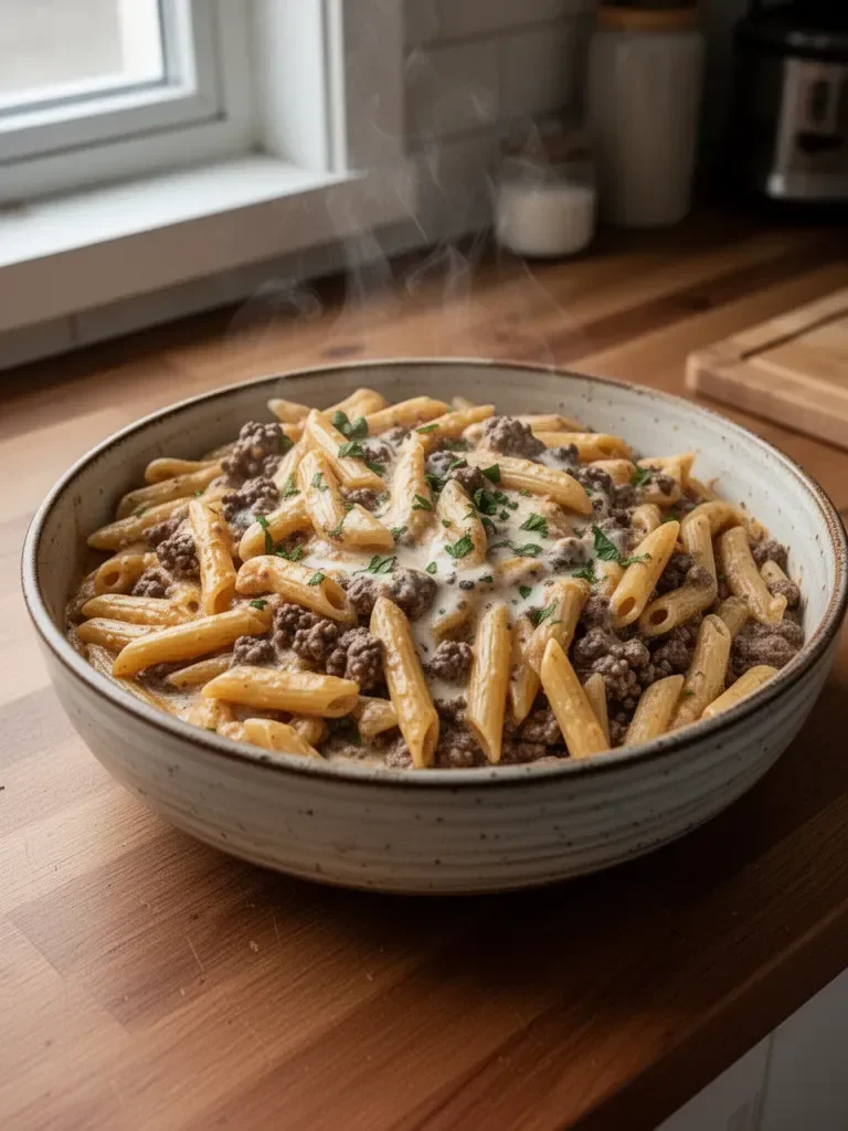 Creamy High Protein Beef Pasta