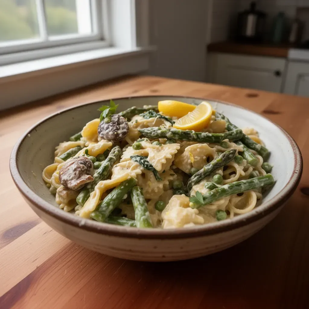 Creamy lemon asparagus pasta dish with fresh ingredients