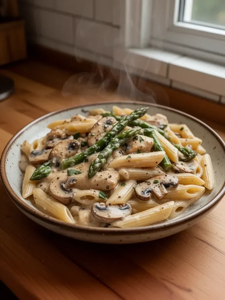 Creamy Mushroom & Asparagus Chicken Penne