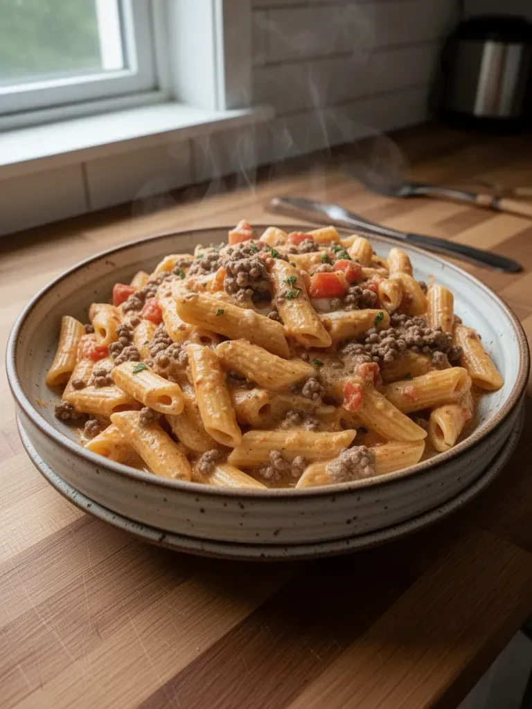Creamy Rotel Pasta with Ground Beef