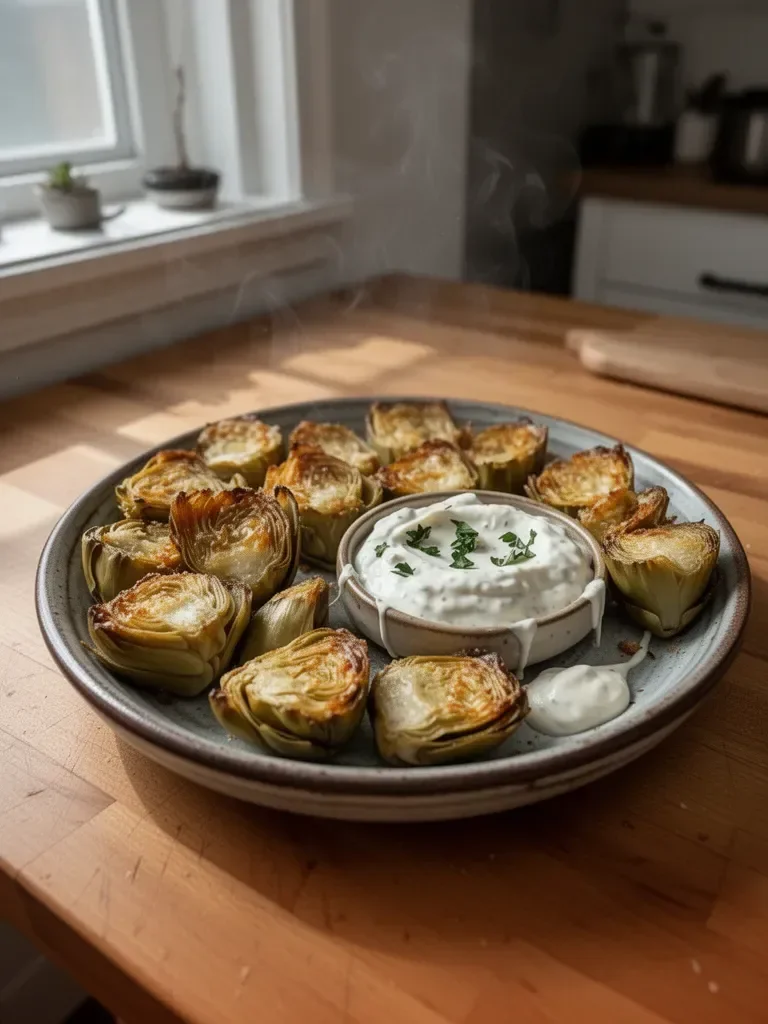 Crispy Baked Artichoke Hearts with Garlic Aioli