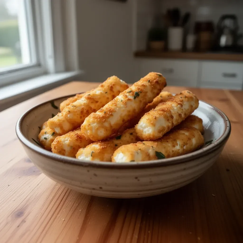 Delicious cottage cheese sticks on a plate, ready to be enjoyed