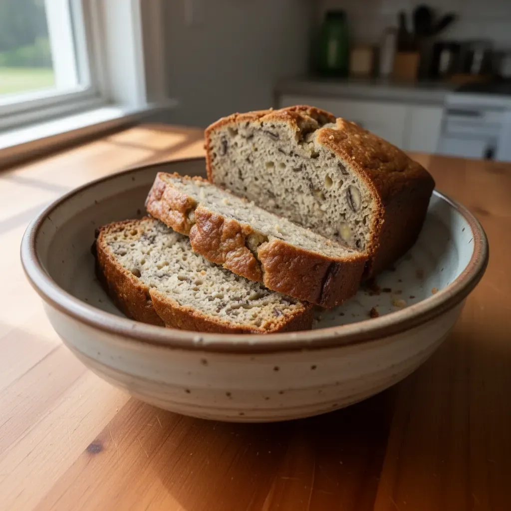 Homemade banana bread fresh out of the oven, just like Grandma's recipe.