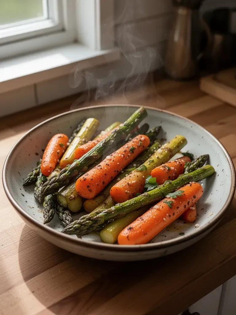 Garlic Roasted Asparagus and Carrots