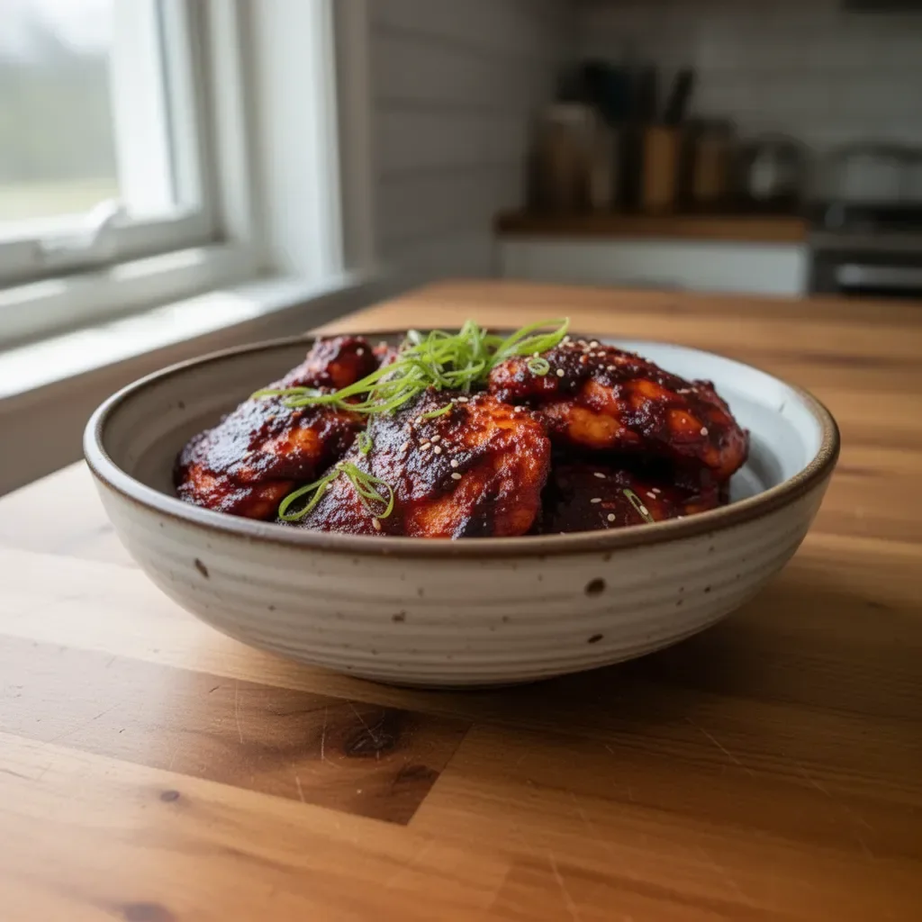 Delicious Gochujang Chicken served with vegetables on a plate