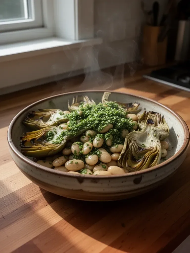 Grilled Artichoke & Butter Bean Salad with Gremolata Dressing