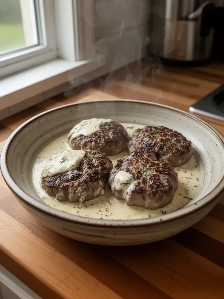 Hamburger Steaks in Creamy Dill Sauce