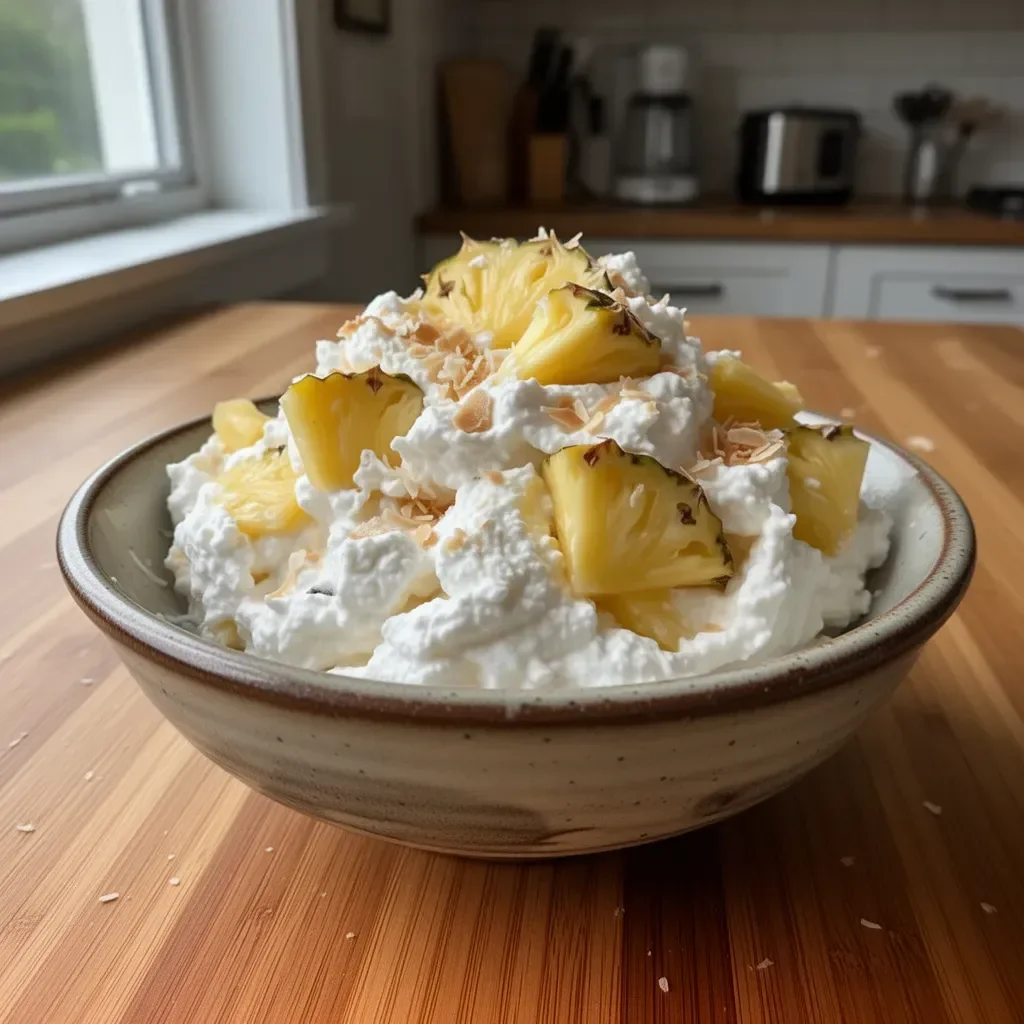 Delicious Hawaiian Pineapple Coconut Fluff dessert in a bowl