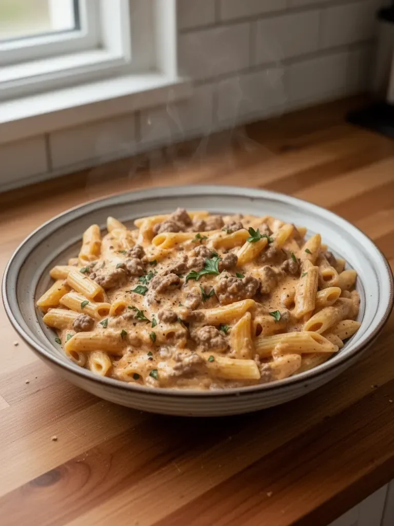 High Protein Creamy Beef Pasta