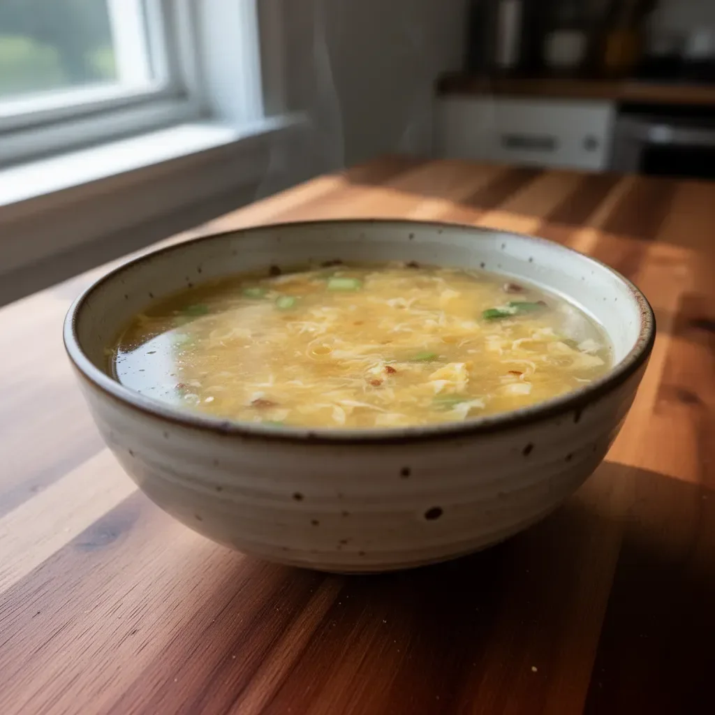 Bowl of homemade egg drop soup, keto and gluten-free