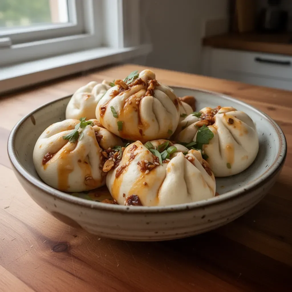 Korean Chicken Steamed Bao Buns ready to be served.
