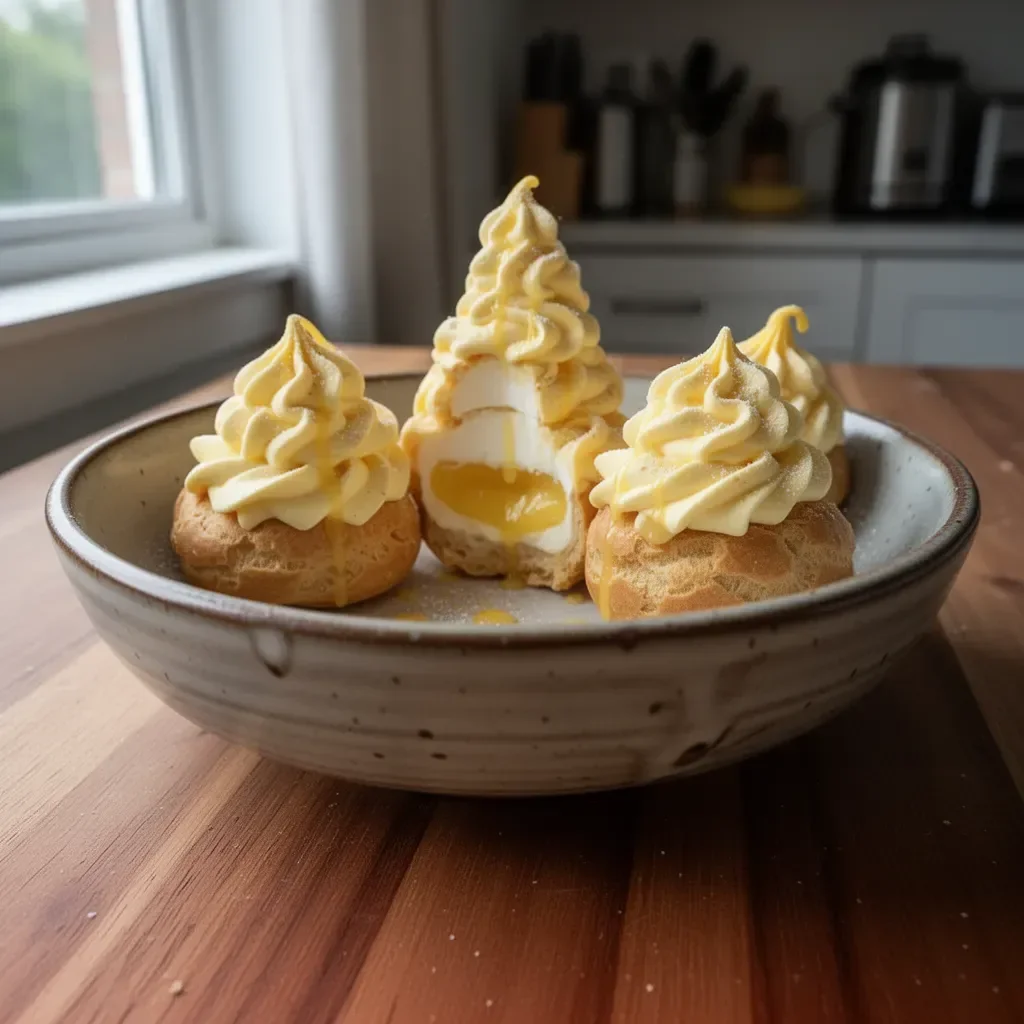 Delicious lemon cream puffs topped with zesty lemon glaze