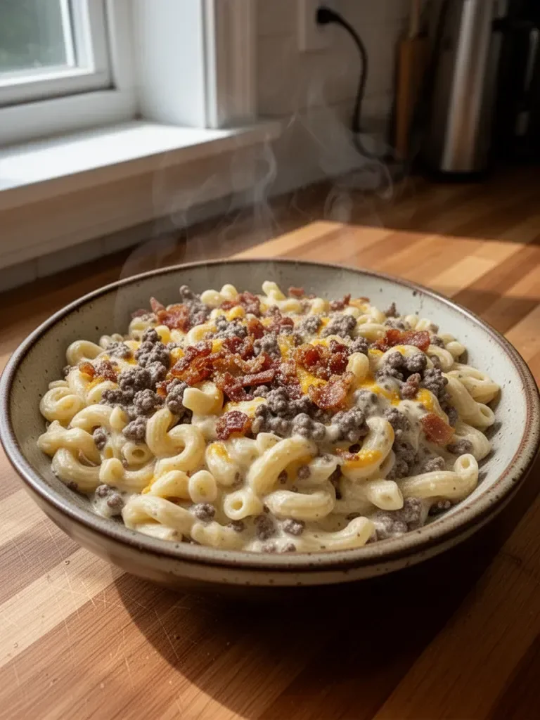 Loaded Bacon Cheeseburger Alfredo Pasta