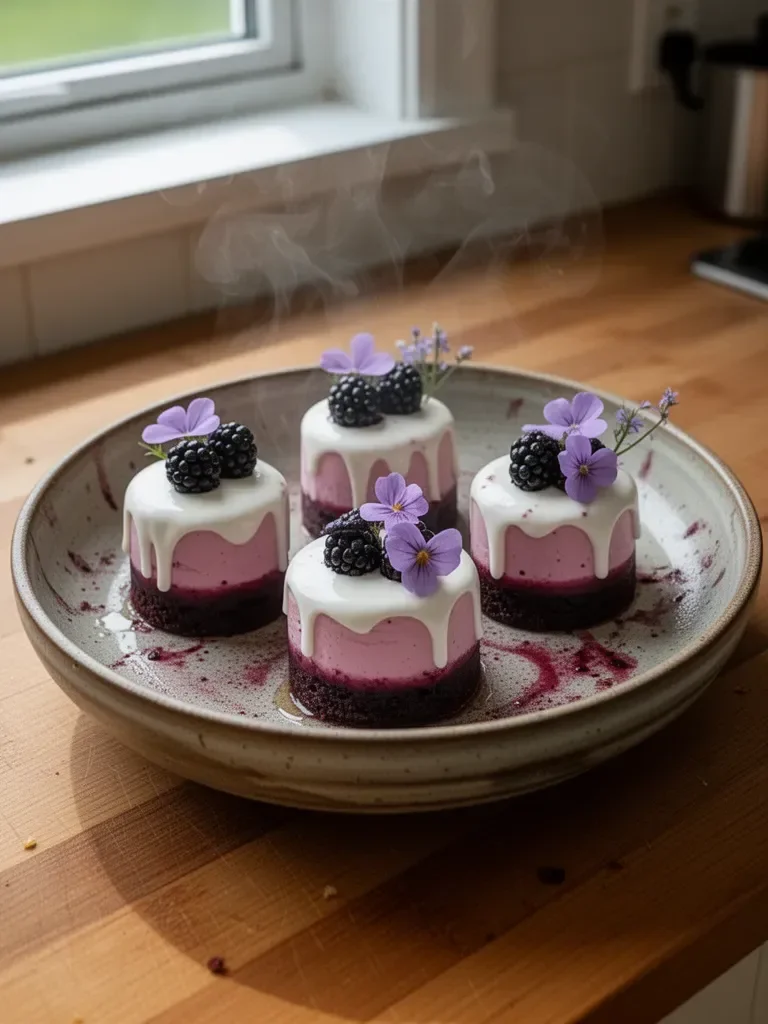 Mini Blackberry Mousse Cakes
