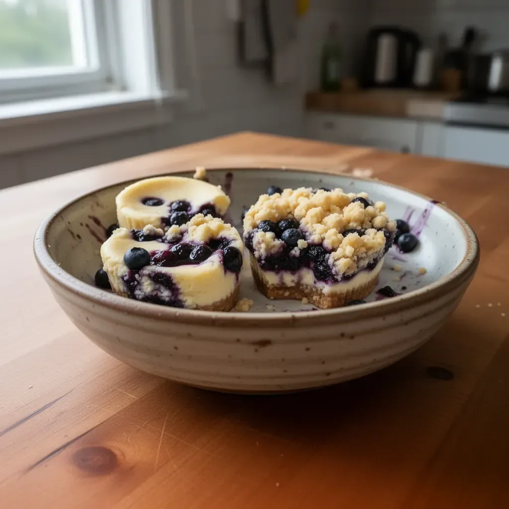 Mini blueberry cheesecakes with creamy filling and blueberry topping