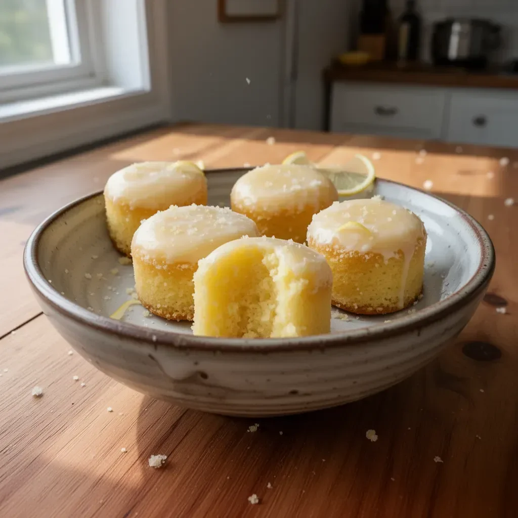 Mini Lemon Drop Cakes with a citrus glaze and vibrant lemon zest