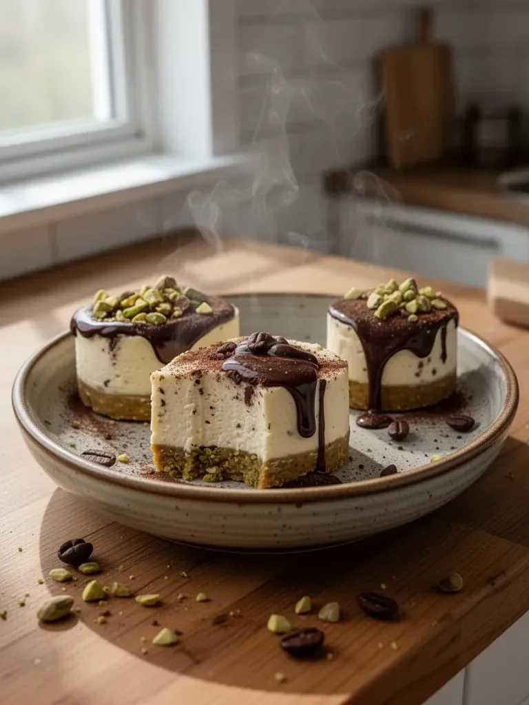 Mini Pistachio and Coffee Cheesecakes