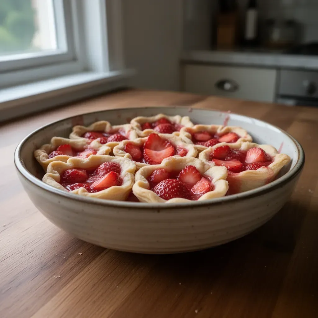 Mini strawberry pies baked in a muffin tin, perfect for a sweet dessert.