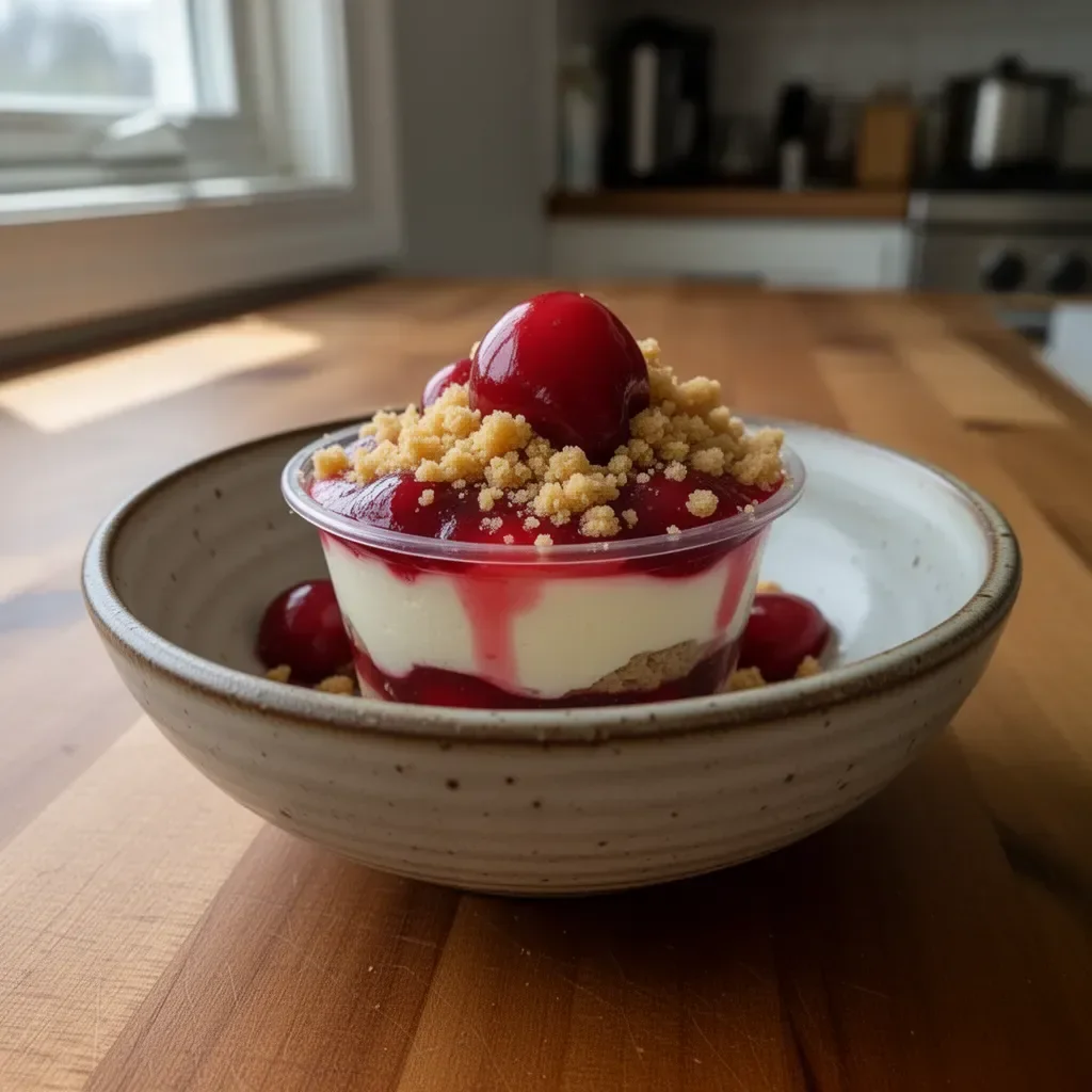 Delicious no-bake cheesecake parfaits topped with fresh berries.
