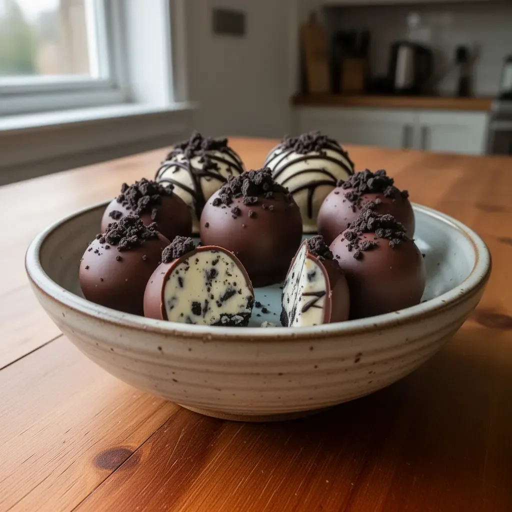 No-Bake Cookies and Cream Cheesecake Balls on a plate
