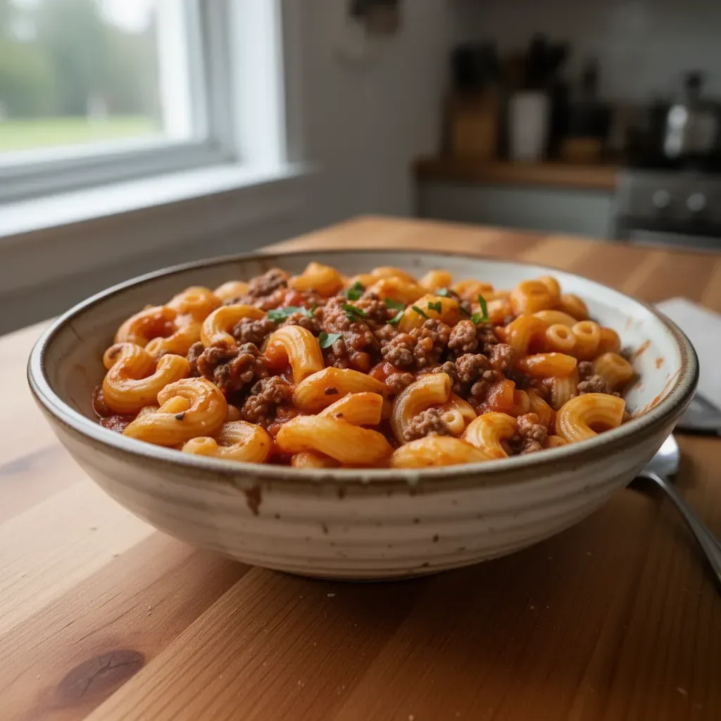 Easy One Pot Beefaroni recipe with pasta and ground beef