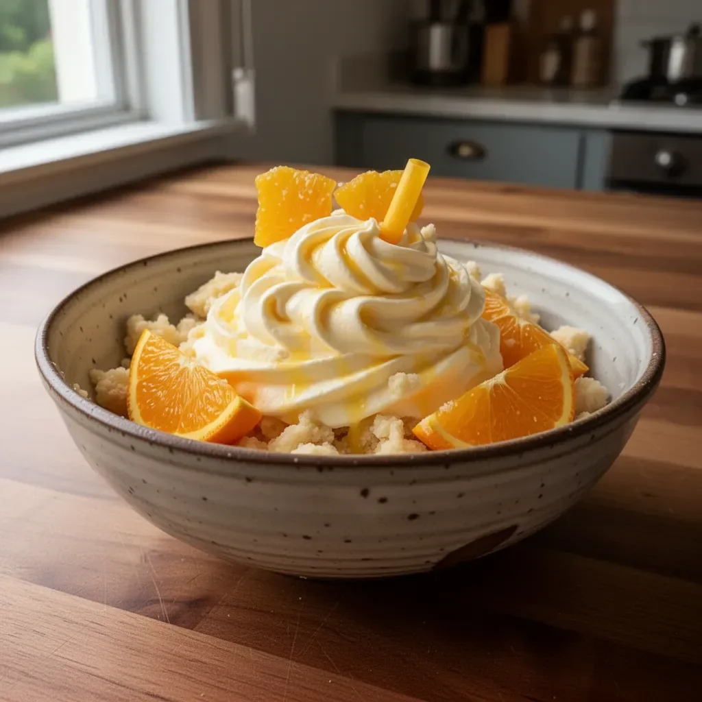 Delicious Orange Whip drink served in a glass with a straw and orange slice.