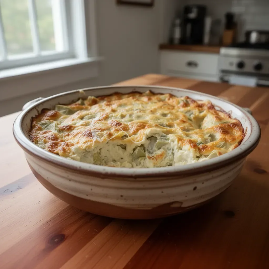 Delicious Paula Deen's artichoke dip served in a bowl with a crispy chip