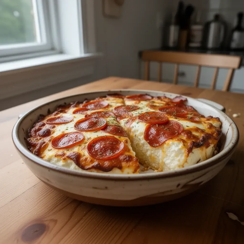 Delicious Pizza Style Cottage Cheese Bake served on a plate