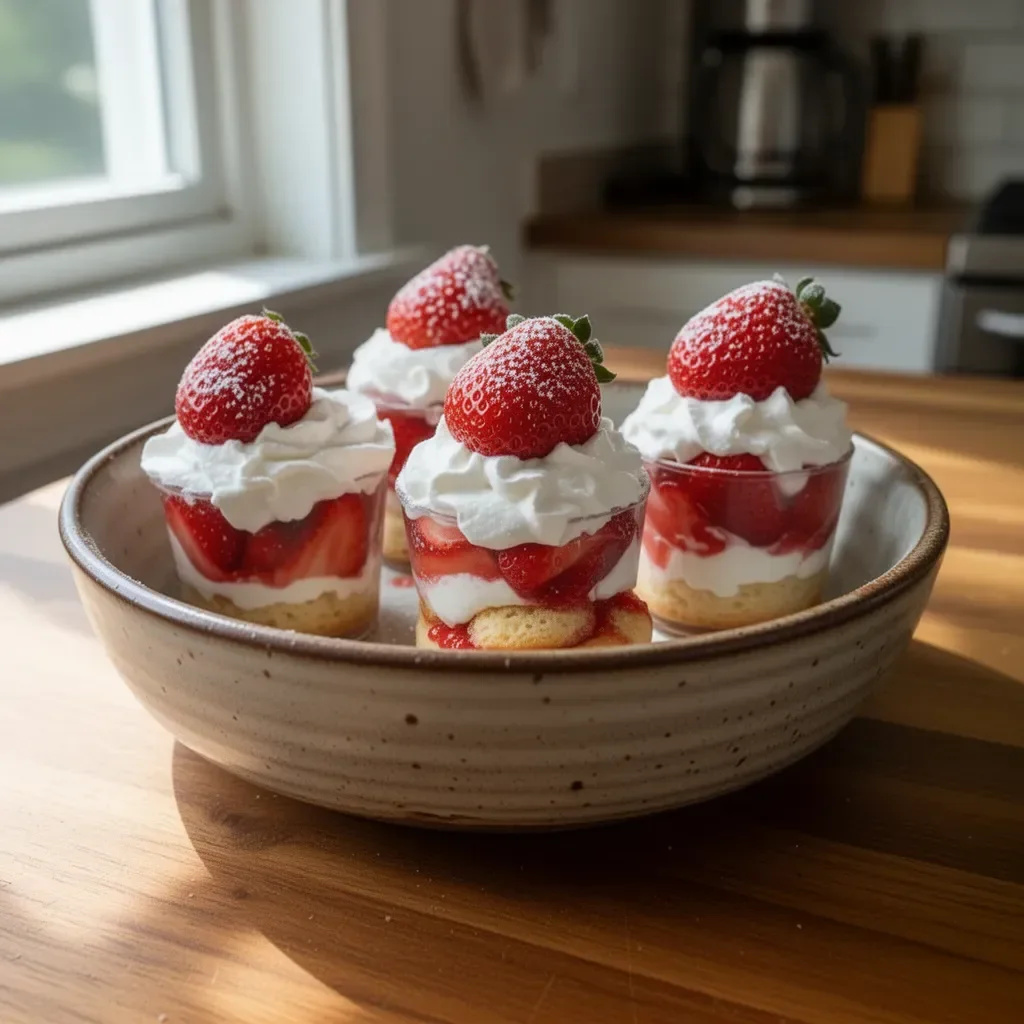 Quick Strawberry Shortcake Cups with fresh strawberries and whipped cream