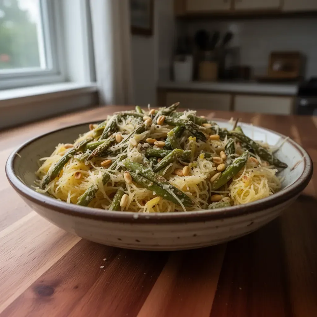 Deliciously roasted spaghetti squash strands topped with fresh herbs