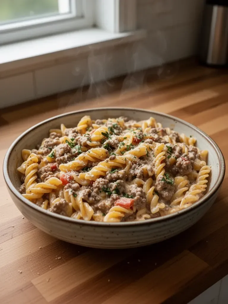 Stovetop Creamy Ground Beef Pasta