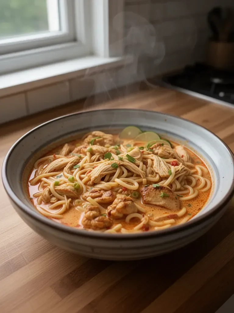 Thai-Inspired Coconut Red Curry Chicken Udon